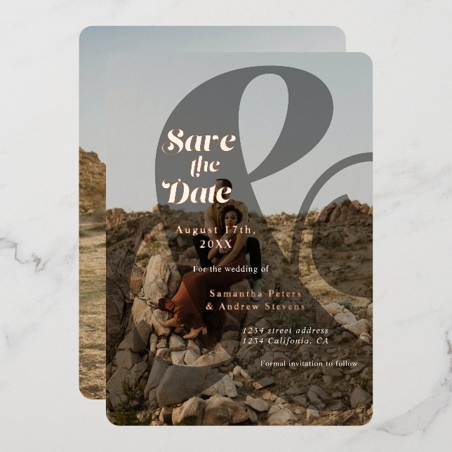 Invitación Con Relieve Metalizado Máscara moderna y superposición de 2 fotos ahorran (Anverso/Reverso)