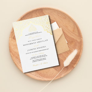 Invitación Con Relieve Metalizado Masjid blanco de oro de Relieve metalizado real qu