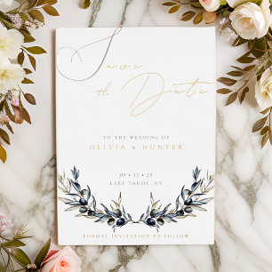 Invitación Con Relieve Metalizado Matrimonio de bifurcación de olivo Salven la fecha