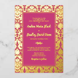Invitación Con Relieve Metalizado Matrimonio de Damasco de Relieve metalizado dorado