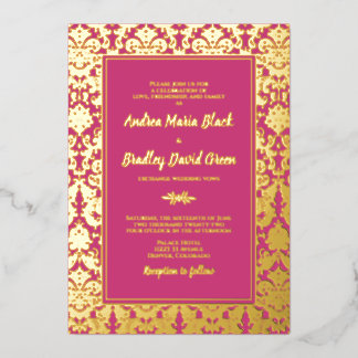 Invitación Con Relieve Metalizado Matrimonio de Damasco de Relieve metalizado dorado