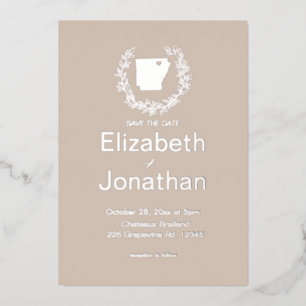 Invitación Con Relieve Metalizado Matrimonio de destino del estado de Arkansas