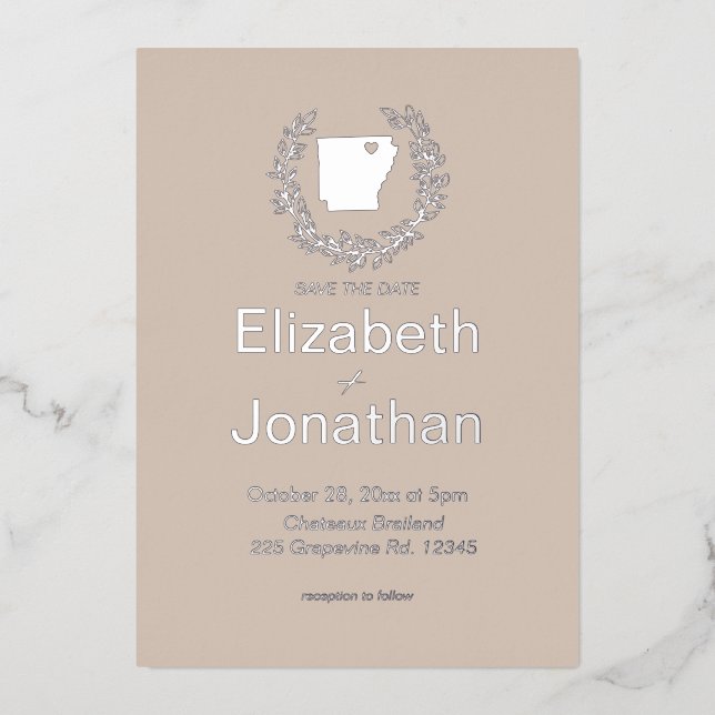 Invitación Con Relieve Metalizado Matrimonio de destino del estado de Arkansas (Anverso)