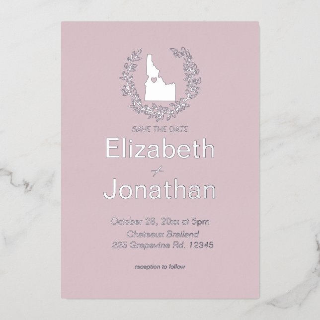 Invitación Con Relieve Metalizado Matrimonio de destino del estado de Idaho (Anverso)
