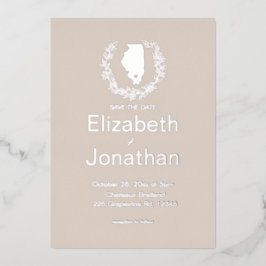 Invitación Con Relieve Metalizado Matrimonio de destino del estado de Ilinois