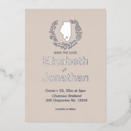 Invitación Con Relieve Metalizado Matrimonio de destino del estado de Ilinois