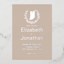 Invitación Con Relieve Metalizado Matrimonio de destino del estado de Indiana
