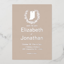 Invitación Con Relieve Metalizado Matrimonio de destino del estado de Indiana