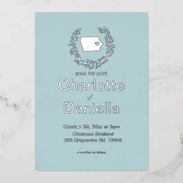 Invitación Con Relieve Metalizado Matrimonio de destino del estado de Iowa