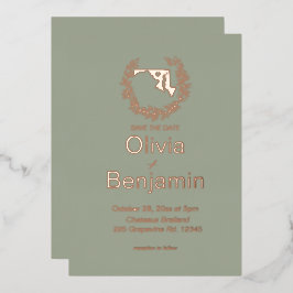 Invitación Con Relieve Metalizado Matrimonio de destino del estado de Maryland