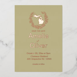 Invitación Con Relieve Metalizado Matrimonio de destino del estado de Michigan