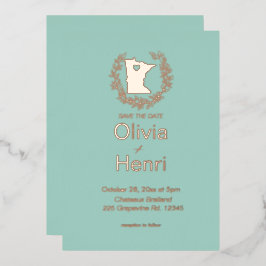 Invitación Con Relieve Metalizado Matrimonio de destino del estado de Minnesota