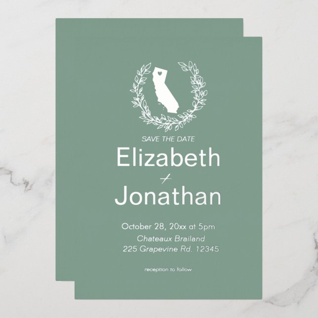 Invitación Con Relieve Metalizado Matrimonio de destino simple de Silhouette de Cali (Anverso/Reverso)