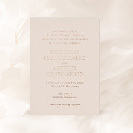 Invitación Con Relieve Metalizado Matrimonio elegante neutral de la tierra moderna