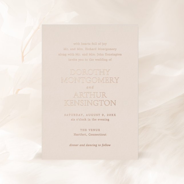 Invitación Con Relieve Metalizado Matrimonio elegante neutral de la tierra moderna (Subido por el creador)