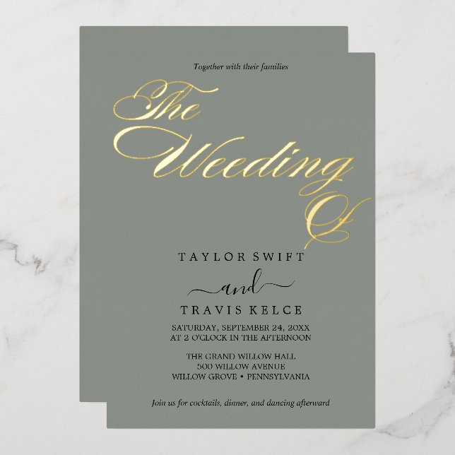 Invitación Con Relieve Metalizado Matrimonio oscuro y elegante Relieve metalizado do (Anverso/Reverso)