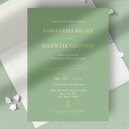 Invitación Con Relieve Metalizado Matrimonio Sage Green Nautical Beach