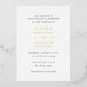 Invitación Con Relieve Metalizado Matrimonio simple y elegante viviviano