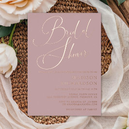 Invitación Con Relieve Metalizado Mauve Dusty Rosa Gold Elegant Bridal Shower