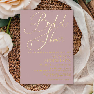 Invitación Con Relieve Metalizado Mauve Dusty Rosa Gold Minimalista Bridal Shower