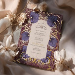 Invitación Con Relieve Metalizado Mauve Lavender Vintage Pimpernel William Morris<br><div class="desc">Abran la elegancia atemporal con nuestras invitaciones nupciales con el famoso patrón de Pimpernel de William Morris, magistralmente representadas en tonos vintage de malva, lavanda descolorida y acentuadas con Relieve metalizado de oro. William Morris, figura del Movimiento de Artes y Artesanías, creía en la belleza de los diseños artesanales y...</div>