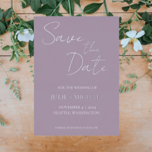 Invitación Con Relieve Metalizado Mauve Simple Style Wedding Save the Date