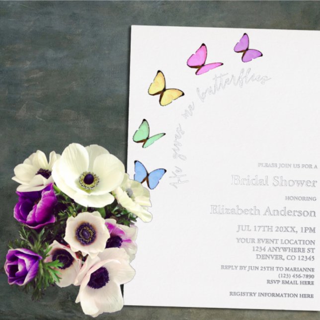 Invitación Con Relieve Metalizado Me Da Una Ducha De Novias Mariposas (Subido por el creador)