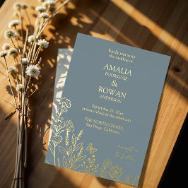 Invitación Con Relieve Metalizado Meadow Flowers Blue Gray Boda