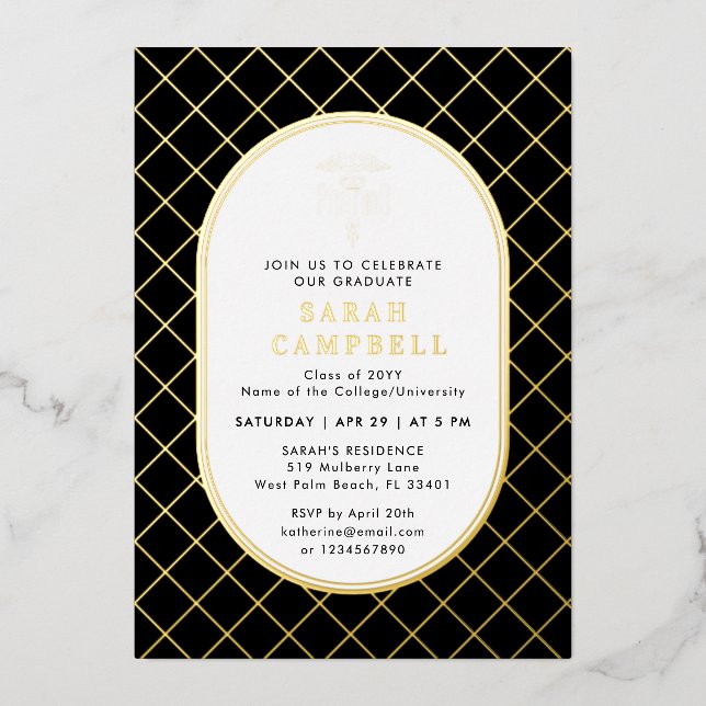 Invitación Con Relieve Metalizado Médico de PharmD de Patrón de Comprobación de Grad (Anverso)