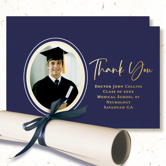 Invitación Con Relieve Metalizado Médico Graduación Médica Elegante Marina Gracias (Subido por el creador)