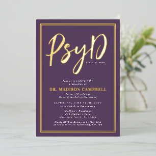 Invitación Con Relieve Metalizado Médico PsyD Del Partido De Graduación De Psicologí