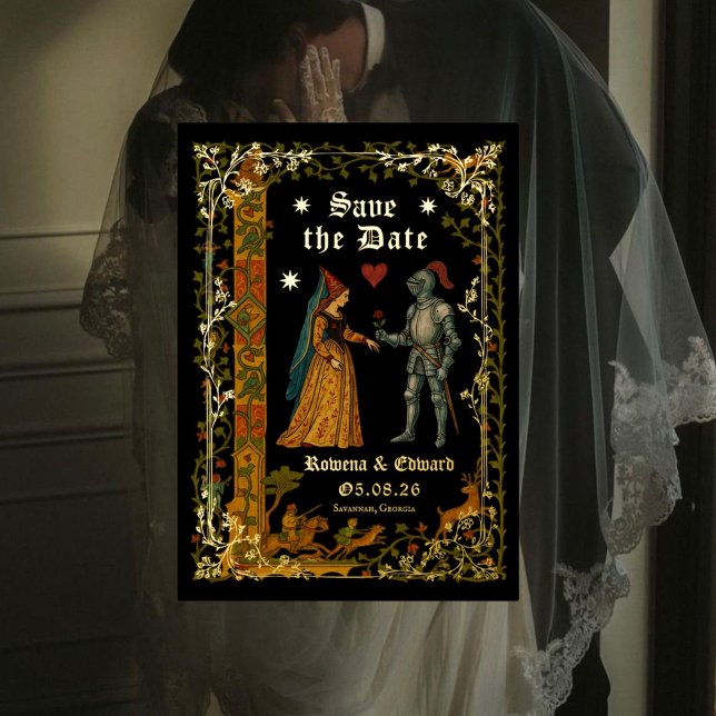 Invitación Con Relieve Metalizado Medieval Fantasy Knight and Lady Save the Date (Subido por el creador)