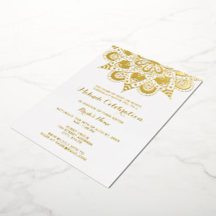 Invitación Con Relieve Metalizado Mehndi Mandala de Oro