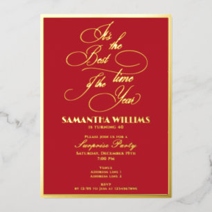 Invitación Con Relieve Metalizado Mejor época del año Rojo Elegante Cumpleaños de cu