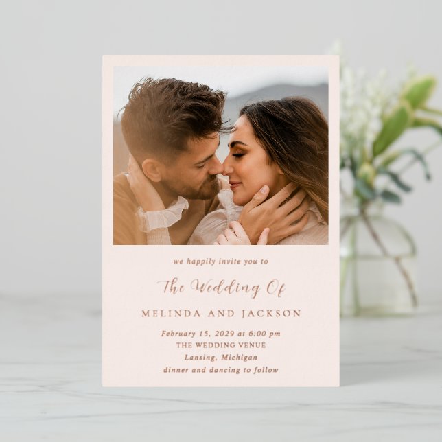 Invitación Con Relieve Metalizado Melinda Modern Boda (Anverso de pie)