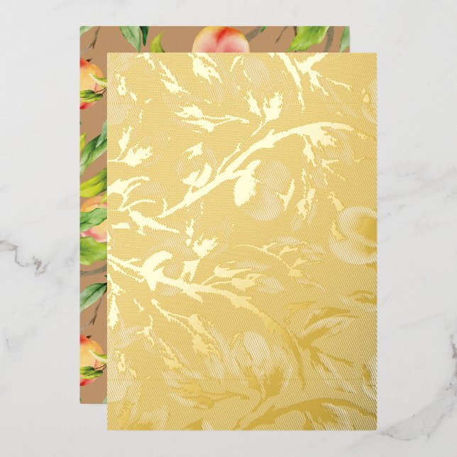 Invitación Con Relieve Metalizado Melocotones en el árbol (Anverso/Reverso)