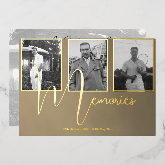 Invitación Con Relieve Metalizado Memorial funeral moderno 4 Foto (Anverso/Reverso)