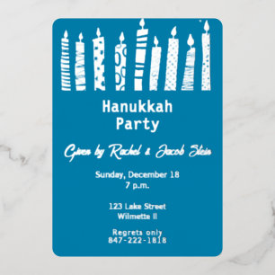 Invitación Con Relieve Metalizado Menorá de Janucá