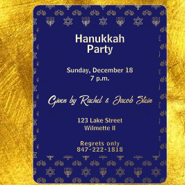 Invitación Con Relieve Metalizado Menorá de Janucá  dreidel