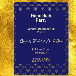 Invitación Con Relieve Metalizado Menorá de Janucá  dreidel