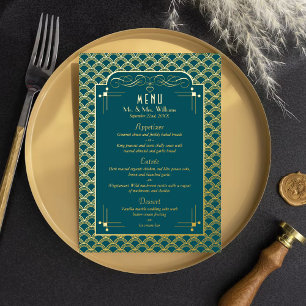Invitación Con Relieve Metalizado Menú Boda Art Deco Gatsby del Vintage 1920
