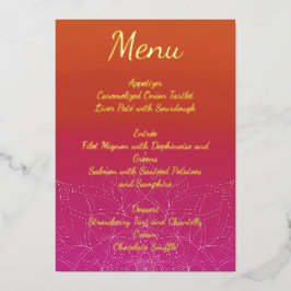 Invitación Con Relieve Metalizado Menú de boda mandala ombre brillante rosa y naranj