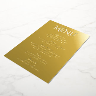 Invitación Con Relieve Metalizado Menú de Boda Minimalista Elegante con Hojas de Oro