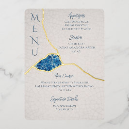 Invitación Con Relieve Metalizado Menú de flor de cerezo azul inspirado en Kintsugi