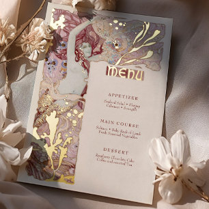 Invitación Con Relieve Metalizado Menú Sirenita Vintage Art Nouveau