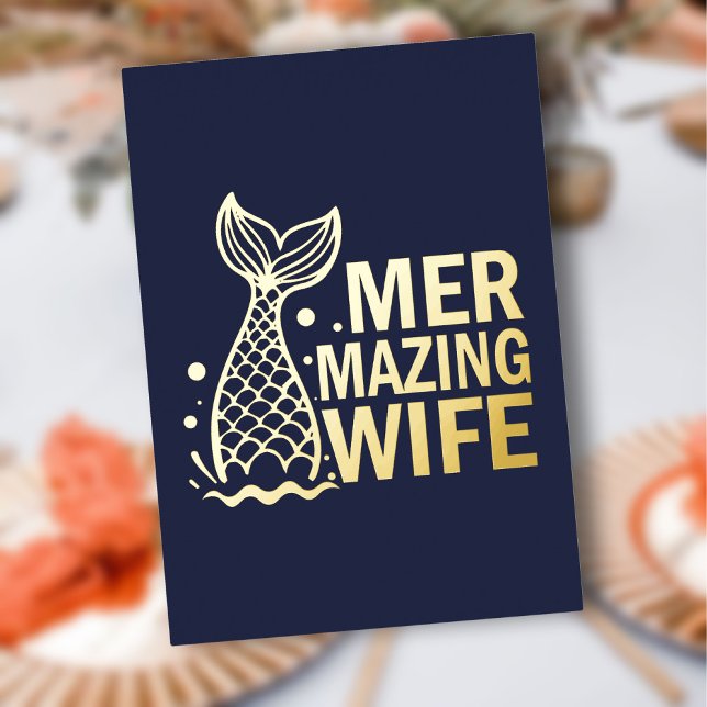 Invitación Con Relieve Metalizado Mer-mazing Wife Aniversario de la Marina Oro Azul (Mer-mazing Wife Anniversary Navy Blue Gold Foil Invitation)