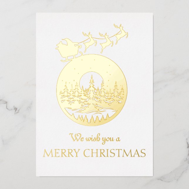 Invitación Con Relieve Metalizado Merry Christmas Cute Custom Santa Sleigh and Trees (Anverso)