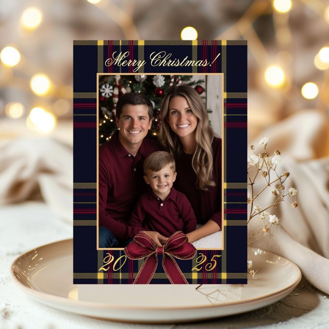 Invitación Con Relieve Metalizado Merry Christmas family Photo Plaid Christmas (Subido por el creador)