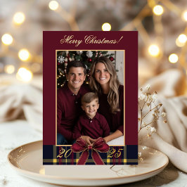 Invitación Con Relieve Metalizado Merry Christmas family Photo Plaid Christmas Card