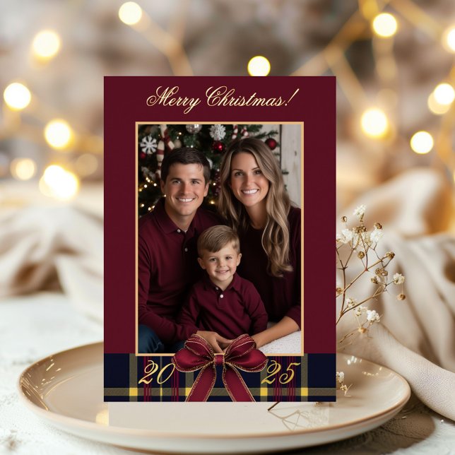 Invitación Con Relieve Metalizado Merry Christmas family Photo Plaid Christmas Card (Subido por el creador)